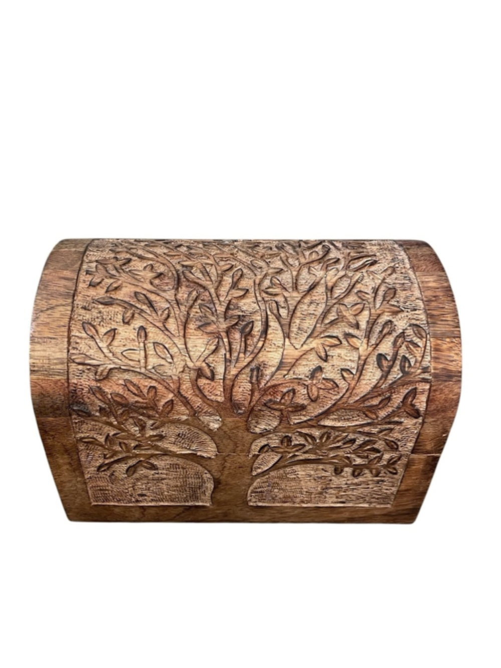 Hand-Carved Wooden Jewelry Box with Tree of Life Motif Keepsake Urn Box Chest